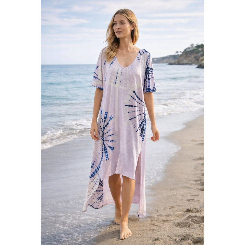 Free People Dress Coastal Casual Tie Dye Cover Up Hi Low Oversized Small USA